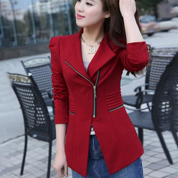 2017 New Women Turn-down Collar Zippers Jackets Women Asymmetric Jaqueta Feminina Full Sleeve Chaquetas Mujer