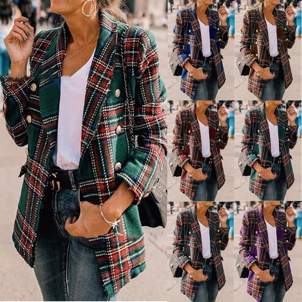 Latest Women Outfit Classic Vintage Business Daily Casual Slim Blazers Suit Jacket Lady Office Suit Check Pattern Blazer Coat with Button
