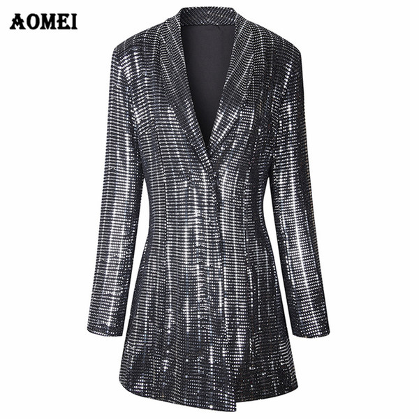 Sequins Gilding Shining Blazer Coat New Fashion Suit Women Workwear Office Lady Blaser Clothing Fall Winter Jackets Long Outwear