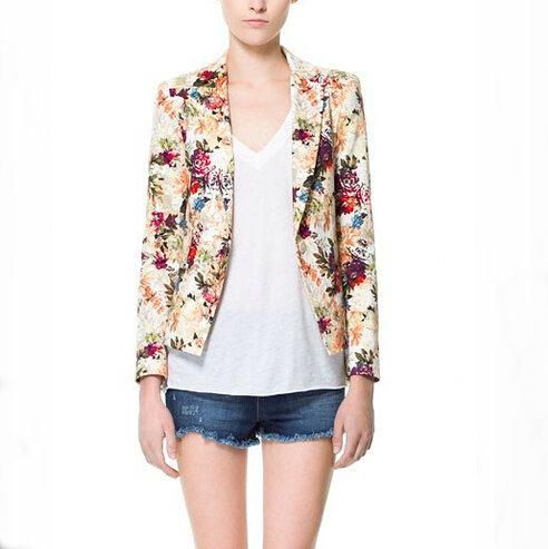 CT760 New Fashion Ladies' Elegant Floral print OL Blazer coat single button long sleeve outwear casual slim brand designer tops
