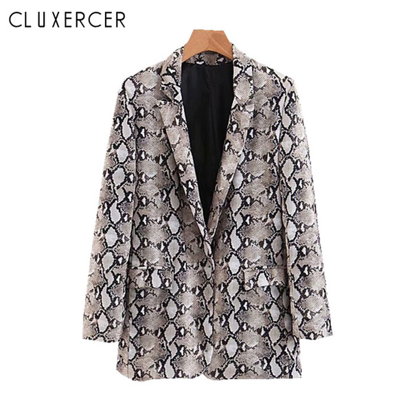 Women Vintage Snake Print Blazer 2018 Fall New Fashion Long Sleeve Coat Female Outwear veston femme S18101303