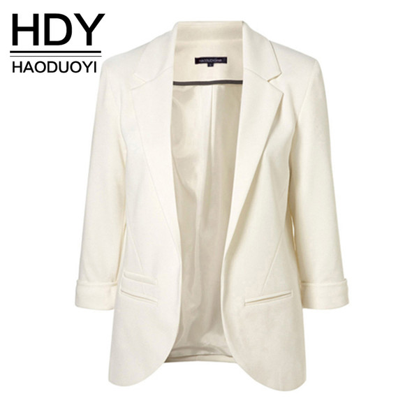 HDY Haoduoyi 2019 Spring Autumn Slim Fit Women Formal Jackets Office Work Open Front Notched Ladies Blazer Coat Hot Sale Fashion T5190612