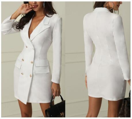 Autumn Winter Suit Blazer Women 2020 New Casual Double Breasted Pocket Women Long Jackets Elegant Long Sleeve Blazer Outerwear