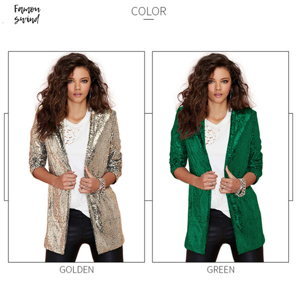 Blazers Silver Autumn Blazer Pockets Casual Long Sleeve Women Sequined Coats Street Turn Down Collar Cardigan Suits