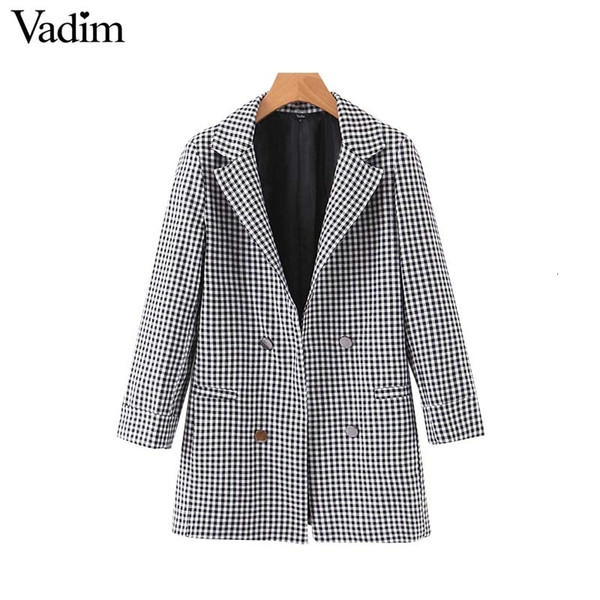 Vadim women basic plaid blazer decorate button open stitch style pockets back split coat office wear casual tops CA542 Y191101