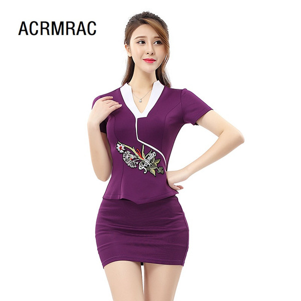 Women suits Slim summer V-neck Short sleeve Blazers skirt 2 pieces set Sexy Women skirt suits set 2288