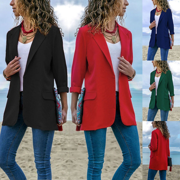 New Fashion Women Autumn suit Long Sleeve casual Solid Color Open Front Coat 8.30 D1892602