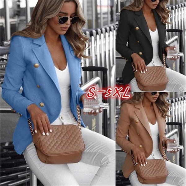 Plus Size Women Blazers Solid Color Double Breasted Womens Tops Laple Neck Female Clothing New Arrival
