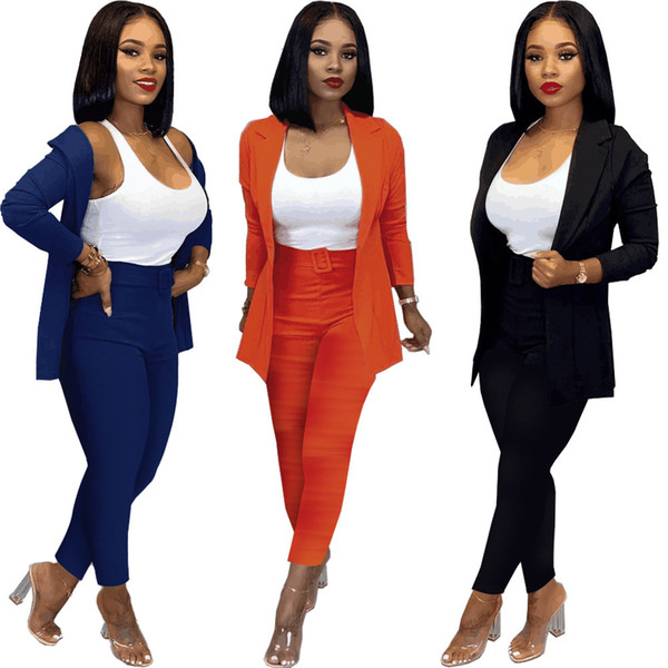 Elegant Women Set Full Sleeve Blazers And Pencil Pants Two Piece Matching Sets Office Ladies Outfits 2019 Autumn Work Suits