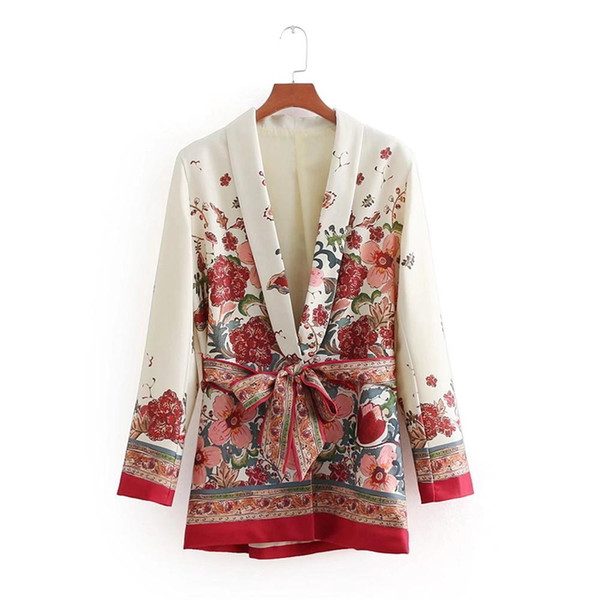 Vintage Women Kimono Floral Print Blazers and Jackets Plus Size 2018 Spring Female Casual European Style Outwear Blazers Jacket