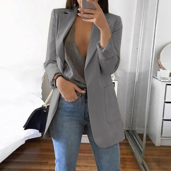 New Women Casual Long Sleeve Blazers Suit Office Ladies Slim Cardigan Tops Blazer Jacket Outwear Women Clothing Asian Size S-5XL