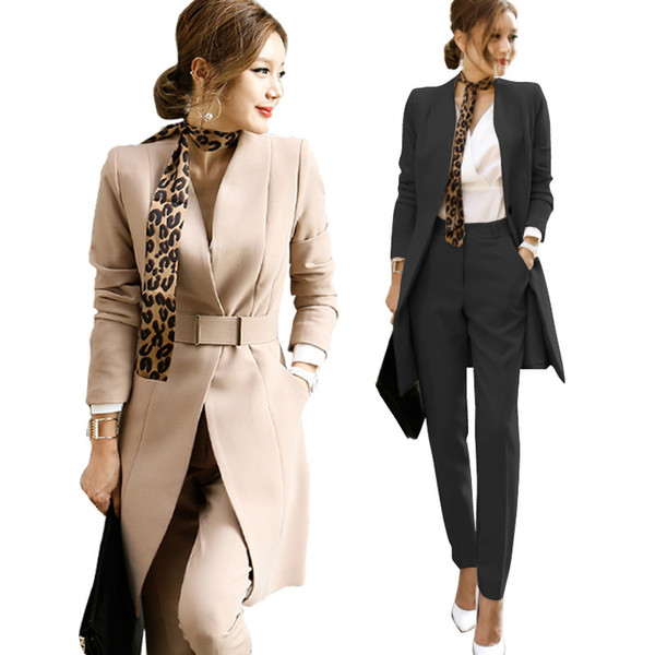 Autumn Womens 2 Piece Pant Suits Women Casual Office Business Suits Formal Work Wear Sets Uniform Styles Elegant Pant