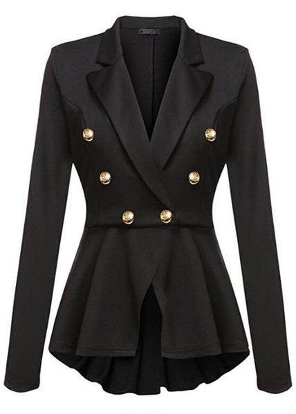 Women's Suits & Blazers New Solid Color Women Double Breasted Gold Button Military Blazer Ladies Coat Formal Slim Jacket Cotton