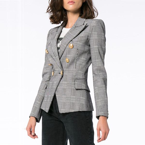 Women Slim Blazer Coat New Runway Autumn Blazers Long Sleeve Elegant Double Breasted Jacket Military