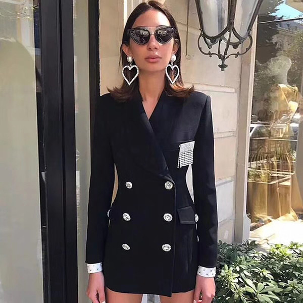 Women Casual Black White Blazer and Jacket Women's Fashion Rhinestone Slim Jacket Office Lady Autumn Coat Female Suits Talever