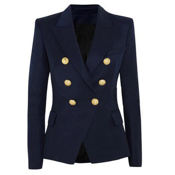 New Fashion 2017 Designer Blazer Jacket Women's Double Breasted Metal Lion Buttons Blazer Outer
