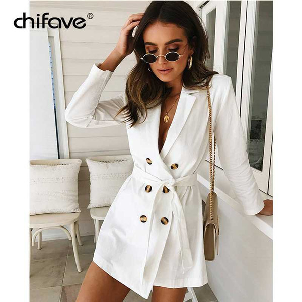 2018 Women Blazer and Jacket Spring Autumn Long Sleeve Double Button Blazers Female White Slim Office Lady Suit Coat chifave