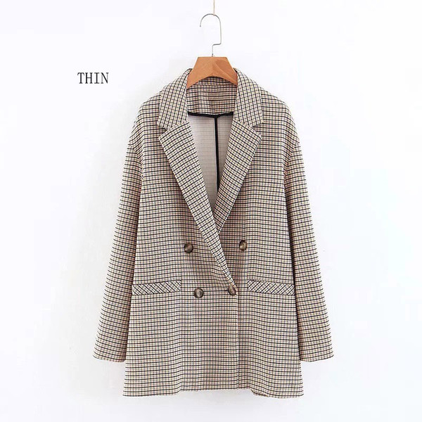 Elegant Plaid Women Winter Spring Streetwear Long Sleeve Oversized Jacket Notched Office Lady Wrap Bodycon Casual Blazer