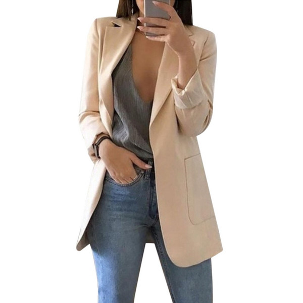 LASPERAL Spring Women Blazer Fashion Solid Long Sleeve Cardigan Jacket Suit Vintage Turn-down Collar Outwear Ladies Blazer Top