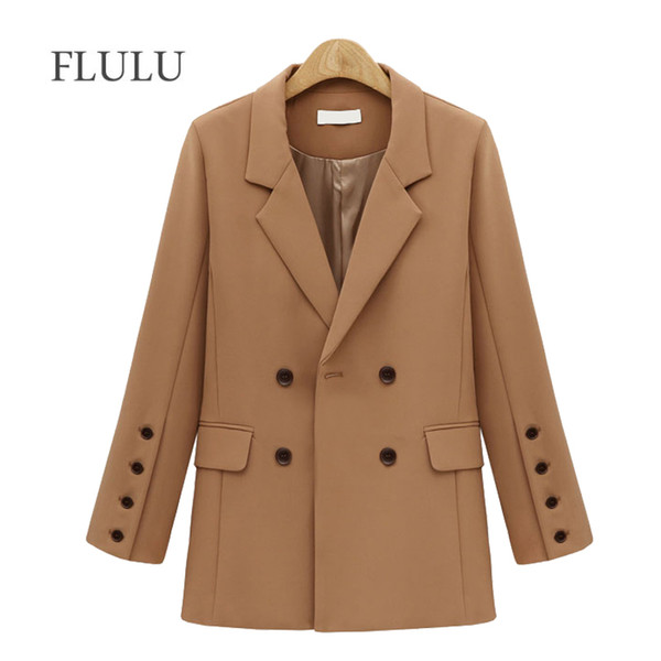 FLULU Autumn Winter Suit Blazer Women 2018 New Casual Double Breasted Pocket Women Jackets Elegant Long Sleeve Blazer Outerwear