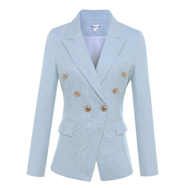HIGH QUALITY Newest 2018 Designer Blazer Women's Long Sleeve Double Breasted Metal Lion Buttons Blazer Jacket Outer