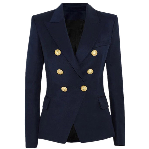 Women 2019 competitive products Suit coat Female style Metal lion head Button Double-breasted Navy Blue suit coat