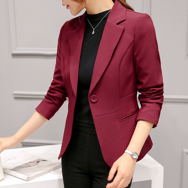 2018 New Women Classic Fashion Slim Blazer Notched Collar Long Sleeve Single Button Office Lady Casual Coat Plus Size S-XXL