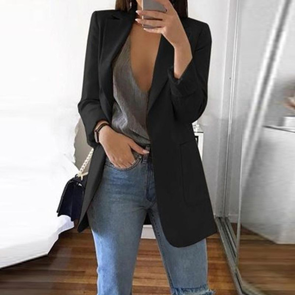 Vintage Blazers Women Long Sleeve Slim Fit Suit Casual Blazer Suit Female Work Office Lady Notched Coat Women Business Outwear