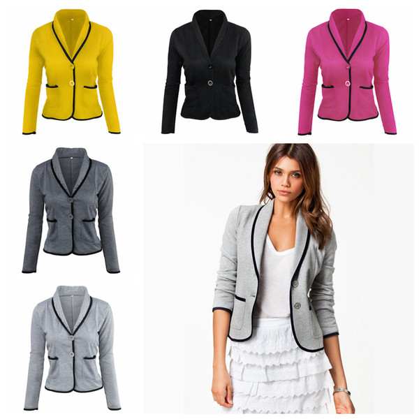 Turn Down Collar Women Blazer 5 Colors Quarter Sleeve Button Pockets Jackets Short Suit Slim Patchwork Coat OOA6427