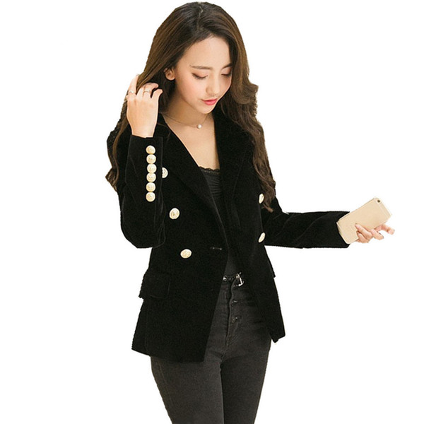 2018 Autumn Velet Blazer Feminino Jacket Women Full Sleeve Female Gold Button Chaqueta Mujer Ladies Blazers Outwear ow0247
