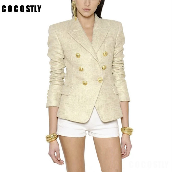 High Quality 2018 Designer Blazer Women Jackets Women's Double Breasted Metal Lion Buttons Blazer Outer blazer feminino S18101303