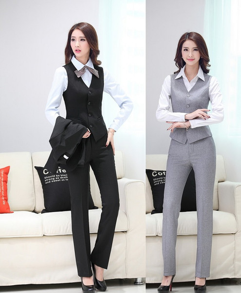New Uniform Design Spring Summer Professional Business Suits Vest + Pants For Women Blazers Ladies Office Trouser Set Plus Size
