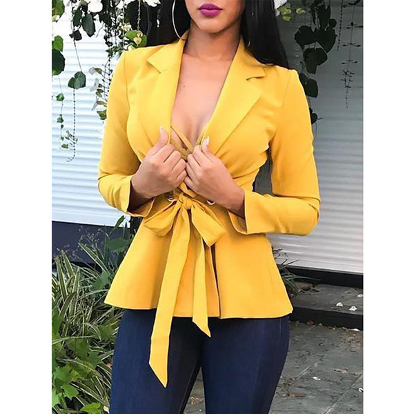 2018 Casual Fashion Autumn Women Blazers and Jackets Sexy Long Sleeve Lace Up Elegant Blazer Suit Ladies Office Coat Outerwear