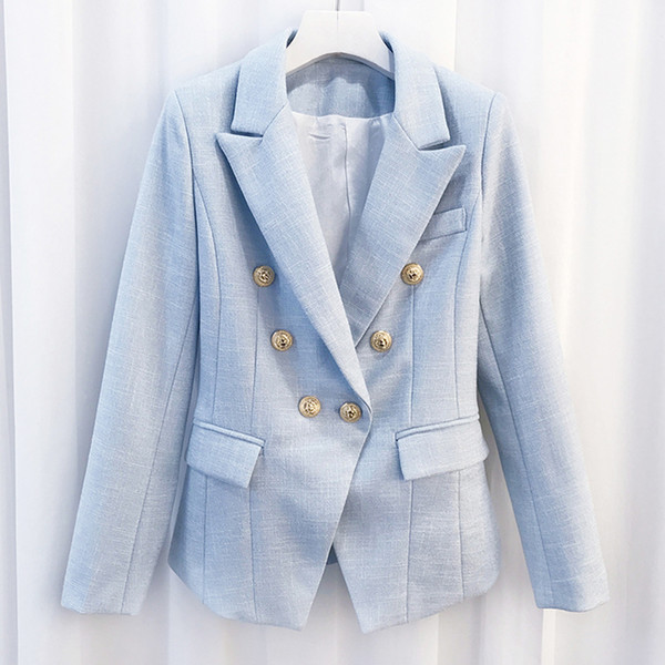 Newest 2017 Baroque Designer Blazer Women's Breasted Color Gold Metal Lion Buttons Double Blazer Jacket