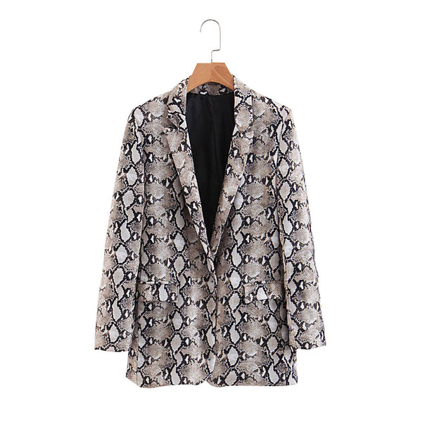 WT202 New Women Chic Snake Skin Print Long Sleeve Blazer Ladies Autumn Fashion Blazers Outwear Tops
