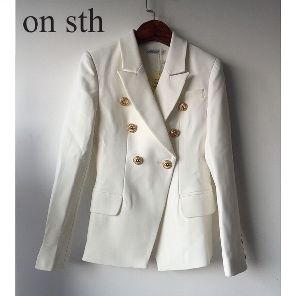 2018 New Women Goods Star Coat Metal Lion Head Button Double Breasted Little Suit Fashionable Temperament Stitching Black
