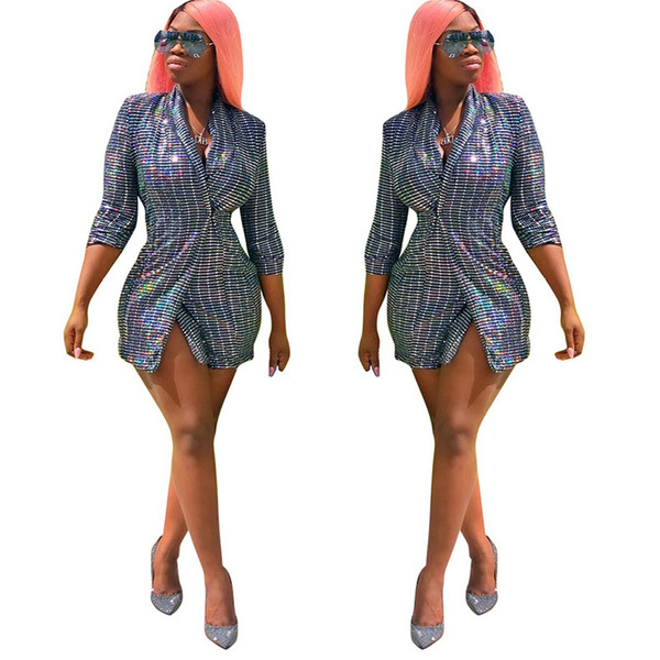 Wholesale Women's Casual Slim Shining Suits & Blazers Female Business Work Slim Long-Sleeved Short Suits With Patchwork