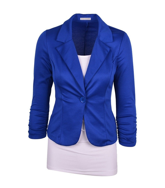 2018 Slim Casual Blazers Women Solid Single Button Notched Cotton Short Coats Female Spring Candy Color Blazers Autumn L18101303