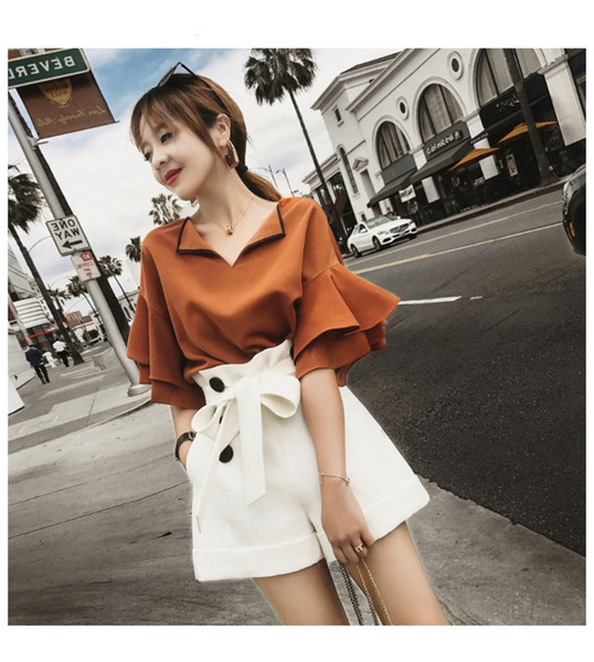 Women's Elegant Suit Summer 2 Pieces Set Shirts and Shorts Fashion Female Costumes Sweet Office Lady Work Clothes