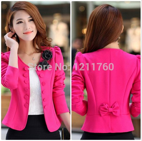 Wholesale-new 2015 spring women's o-neck blazer double breasted blazer red slim short jacket trench Three Quarter suits plus size M-XXXL