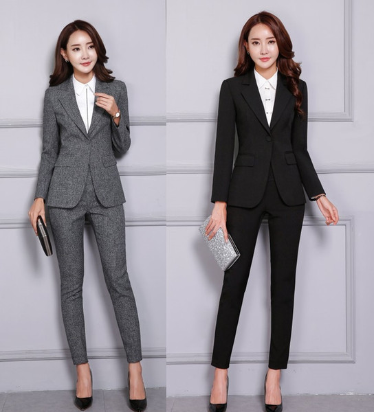 2 Piece Blazer Pants Set Women Office Lady Pant Suits Business Work Wear Jacket Trousers Elegant Winter Formal Clothing 2019