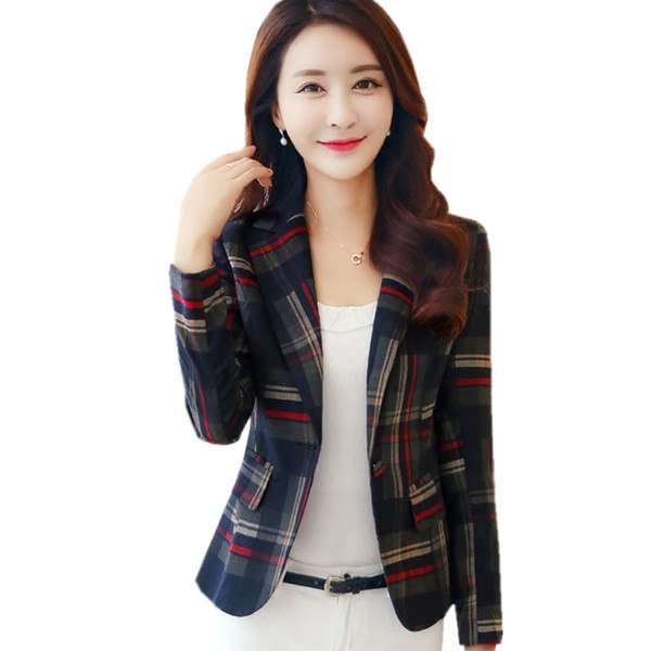 2017 Women Blazers & Jackets Classical Plaid Blazer Women Blazer Coat Casual Single Button Outerwear OL Style Short Blazer BZ009