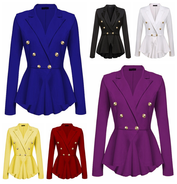 European American new solid color double row metal buckle long sleeve suit jacket white, yellow, red, black support mixed batch
