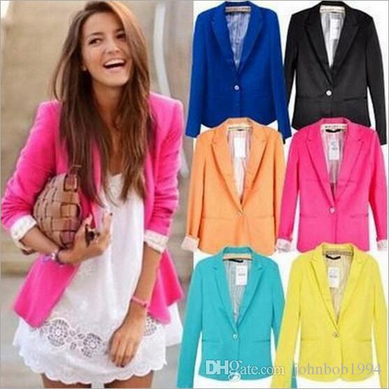 New Blazer Fashion Women Candy Color Suit Blazer OL Commuter Blazer Woman Slim Solid color Lapel Jacket Single-breasted Long Sleeve Jackets