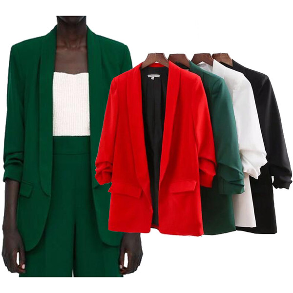 2018 Spring Summer Thin Solid Blazers Jacket Long Sleeved Open Stitch Blazers Lady Loose Oversized Coat Streetwear JT045