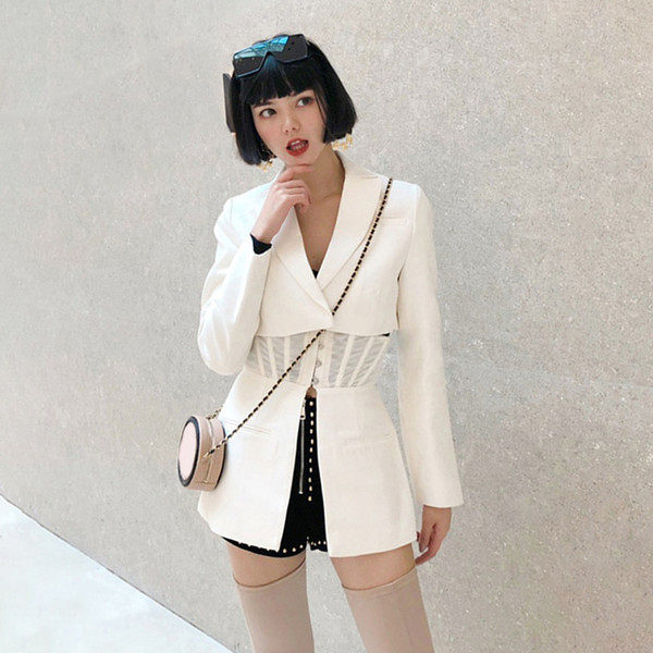Casual Solid Blazer Women Lapel Long Sleeve High Waist Slim Button Female Clothes Fashion 2019 Spring New Tide