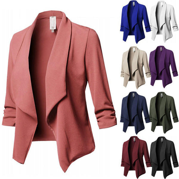 2018 Plus Size Blazer Women Solid Color Suit Long Sleeved Lapel Casual Small Suit Slim Yards Ladies Blazers Work Wear Jacket
