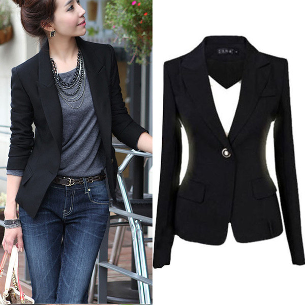 NEW Blaizers Women Slim One Button Short Blazer Suit Long Sleeve BLACK 2016 Y1891901