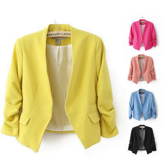 Hot Sale Women's Blazer Jackets Spring New Solid Color Suit Ruched Sleeve Slim-Fit Thin Coat Cardigan Tops Drop Shipping LC350