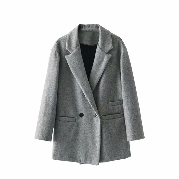 Women-s Autumn-Winter Wool Blazer Double Breasted Notched Collar Jackets Office Ladies Elegant Cashmere Black Suits Girls Sets